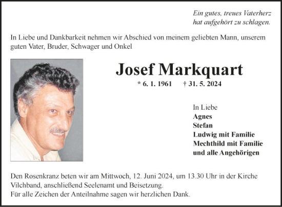 Traueranzeige von Josef Markquart von Fränkische Nachrichten