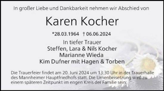 Traueranzeige von Karen Kocher von Mannheimer Morgen