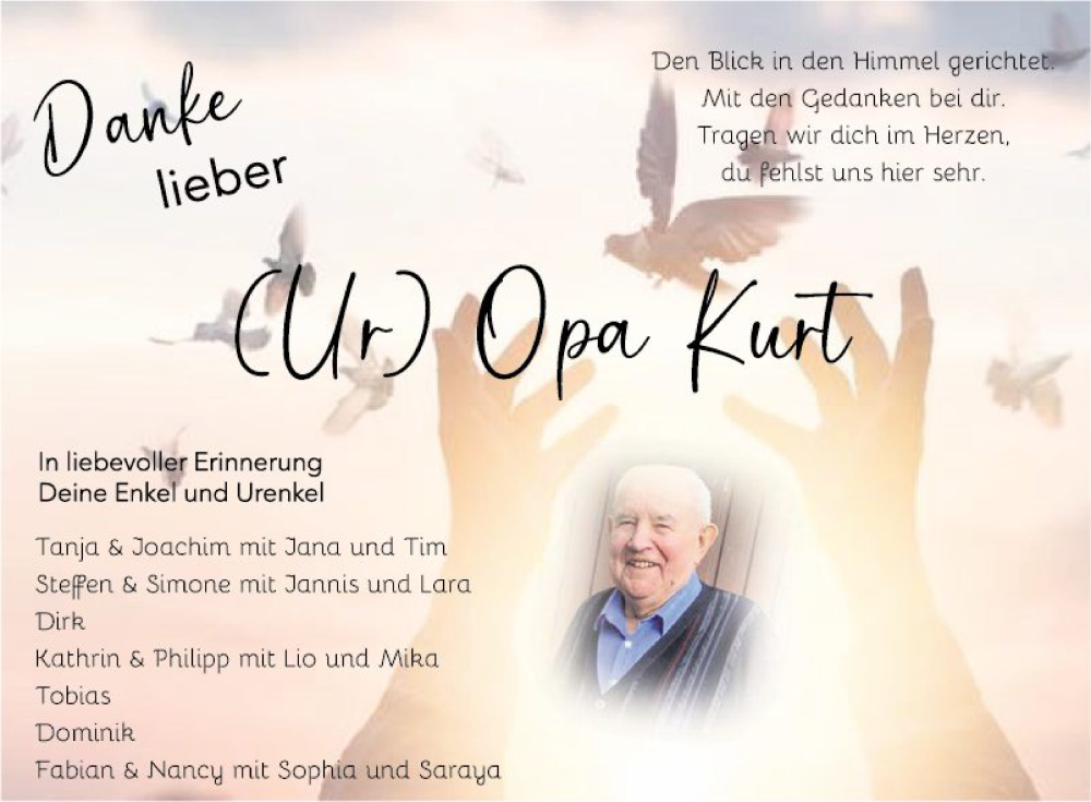  Traueranzeige für Kurt  vom 14.06.2024 aus Fränkische Nachrichten