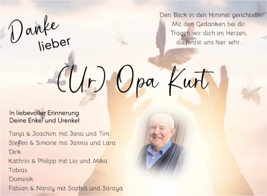 Traueranzeige von Kurt  von Fränkische Nachrichten