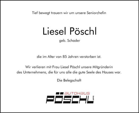 Traueranzeige von Liesel Pöschl von Bergsträßer Anzeiger