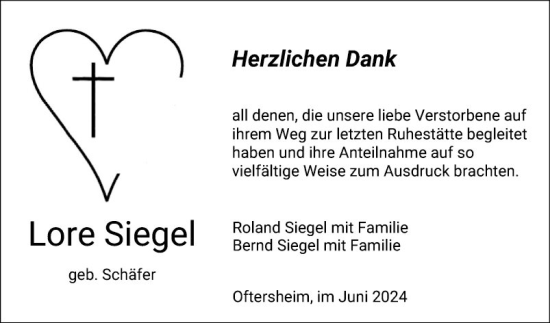 Traueranzeige von Lore Siegel von Schwetzinger Zeitung