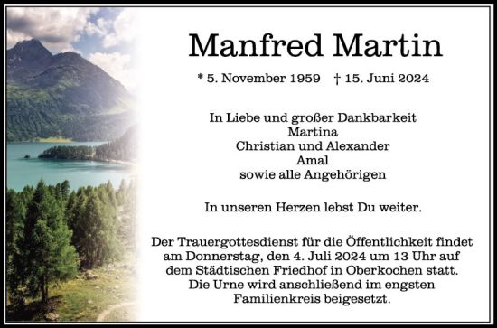 Traueranzeige von Manfred Martin von Fränkische Nachrichten
