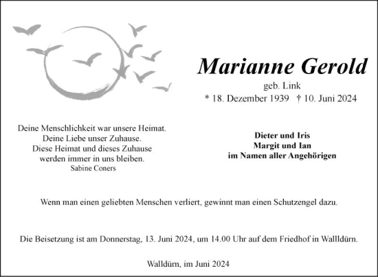 Traueranzeige von Marianne Gerold von Fränkische Nachrichten