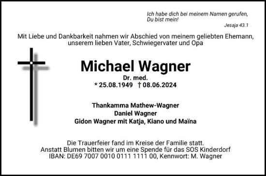 Traueranzeige von Michael Wagner von Schwetzinger Zeitung