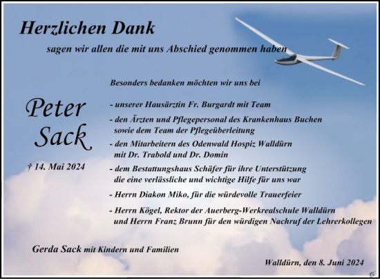 Traueranzeige von Peter Sack von Fränkische Nachrichten