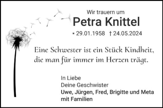 Traueranzeige von Petra Knittel von Mannheimer Morgen