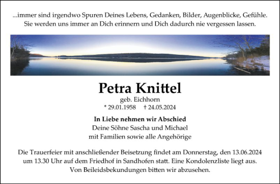 Traueranzeige von Petra Knittel von Mannheimer Morgen