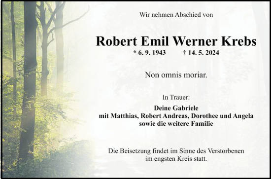 Traueranzeige von Robert Emil Werner Krebs von Fränkische Nachrichten