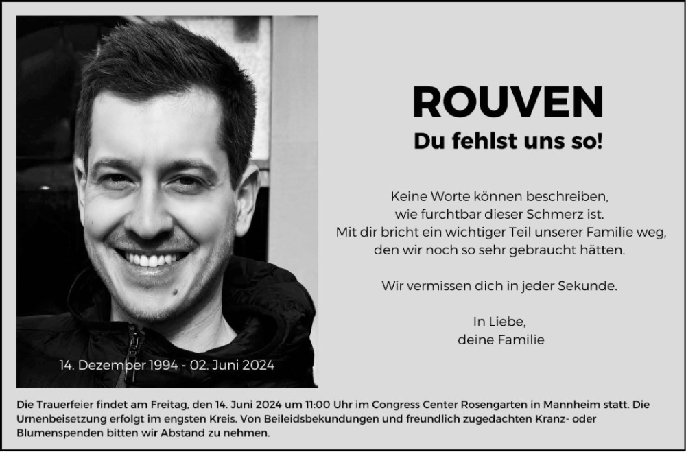  Traueranzeige für Rouven Laur vom 08.06.2024 aus Mannheimer Morgen