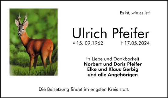 Traueranzeige von Ulrich Pfeifer von Bergsträßer Anzeiger