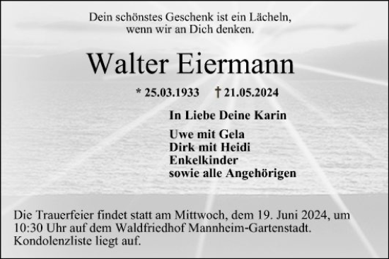Traueranzeige von Walter Eiermann von Mannheimer Morgen