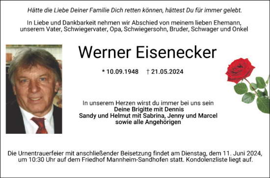 Traueranzeige von Werner Eisenecker von Mannheimer Morgen