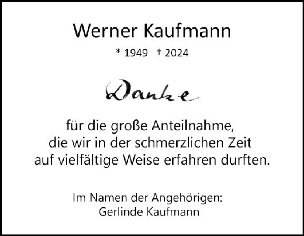  Traueranzeige für Werner Kaufmann vom 15.06.2024 aus Mannheimer Morgen