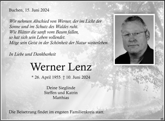Traueranzeige von Werner Lenz von Fränkische Nachrichten