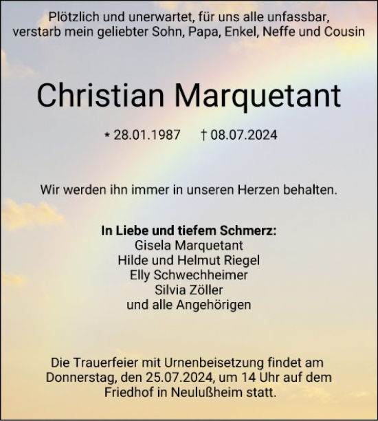 Traueranzeige von Christian Marquetant von Schwetzinger Zeitung