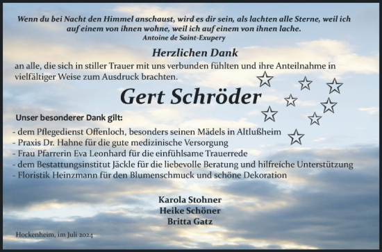 Traueranzeige von Gert Schröder von Schwetzinger Zeitung