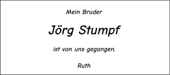 Traueranzeige von Jörg Stumpf von Bergsträßer Anzeiger