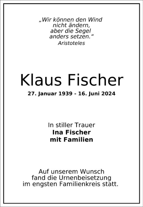 Traueranzeige von Klaus Fischer von Mannheimer Morgen