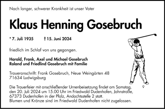 Traueranzeige von Klaus Henning Gosebruch von Mannheimer Morgen