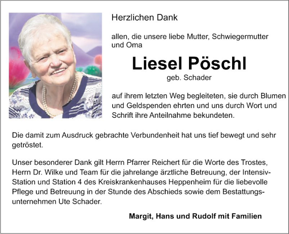  Traueranzeige für Liesel Pöschl vom 13.07.2024 aus Bergsträßer Anzeiger