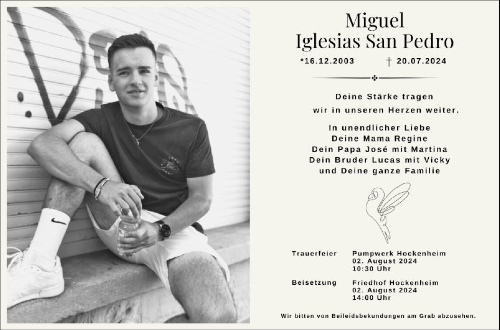  Traueranzeige für Miguel Iglesias San Pedro vom 27.07.2024 aus Schwetzinger Zeitung