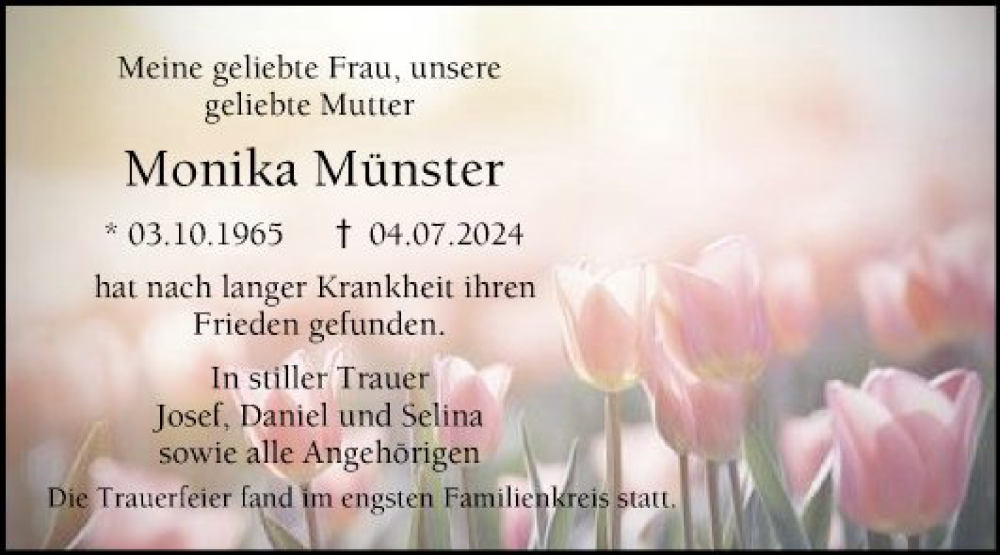  Traueranzeige für Monika Münster vom 20.07.2024 aus Bergsträßer Anzeiger