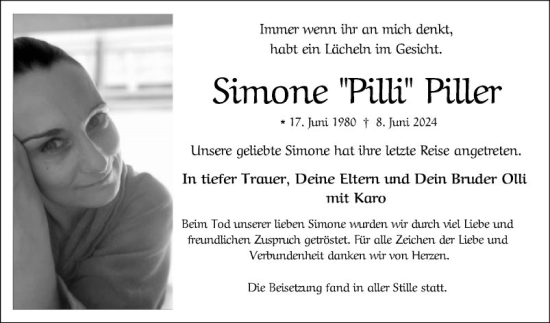 Traueranzeige von Simone  Piller von Mannheimer Morgen