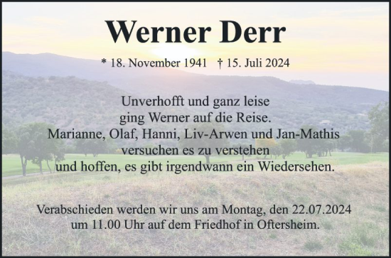 Traueranzeige von Werner Derr von Schwetzinger Zeitung