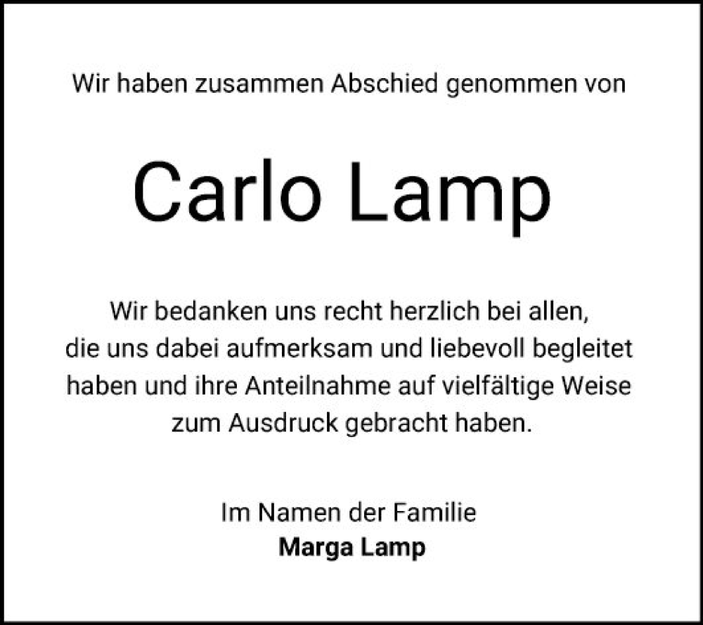  Traueranzeige für Carlo Lamp vom 03.08.2024 aus Bergsträßer Anzeiger