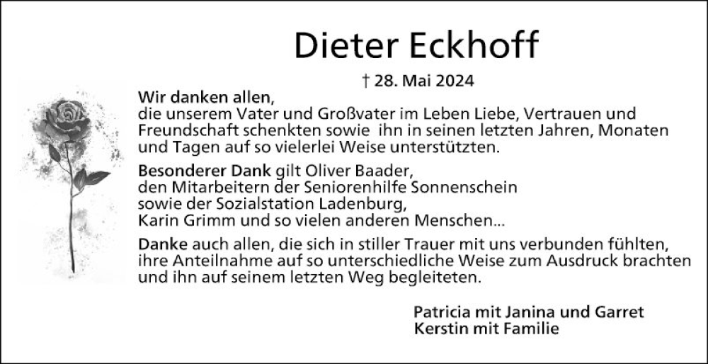  Traueranzeige für Dieter Eckhoff vom 10.08.2024 aus Mannheimer Morgen