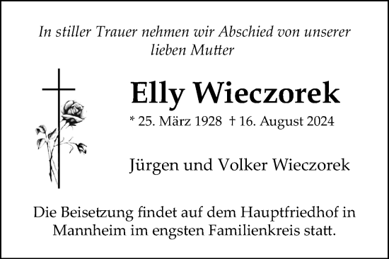 Traueranzeige von Elly Wieczorek von Mannheimer Morgen