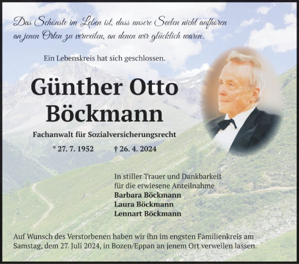  Traueranzeige für Günther Otto Böckmann vom 16.08.2024 aus Mannheimer Morgen