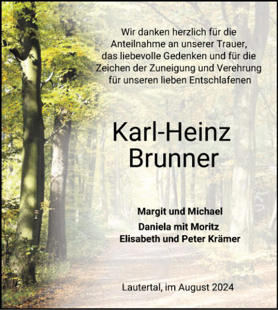 Traueranzeige von Karl-Heinz Brunner von Bergsträßer Anzeiger