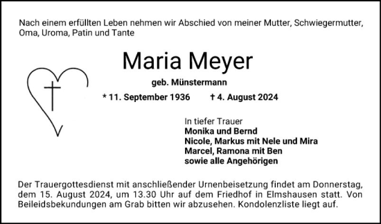 Traueranzeige von Maria Meyer von Bergsträßer Anzeiger