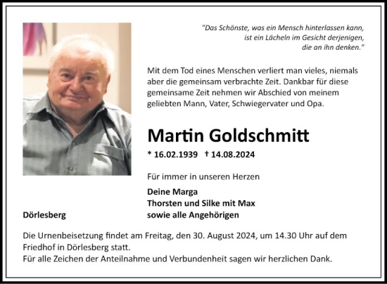 Traueranzeige von Martin Goldschmitt von Fränkische Nachrichten