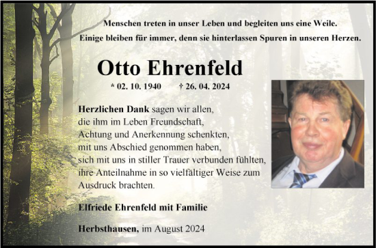 Traueranzeige von Otto Ehrenfeld von Fränkische Nachrichten
