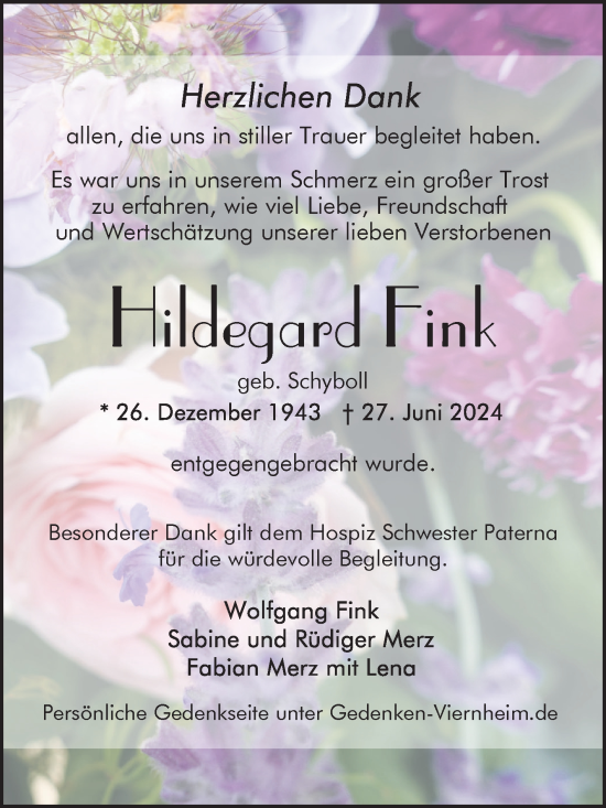 Traueranzeige von Hildegard Fink von Mannheimer Morgen