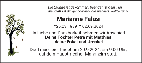 Traueranzeige von Marianne Falusi von Mannheimer Morgen