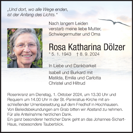 Traueranzeige von Rosa Katharina Dölzer von Fränkische Nachrichten