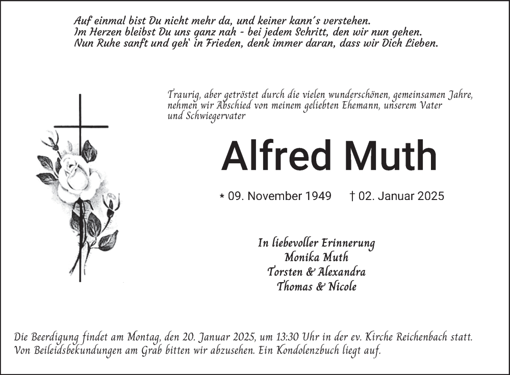  Traueranzeige für Alfred Muth vom 16.01.2025 aus Bergsträßer Anzeiger