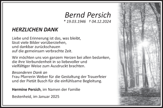 Traueranzeige von Bernd Persich von Fränkische Nachrichten