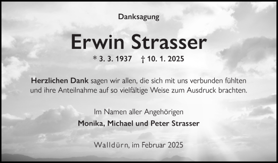 Traueranzeige von Erwin Strasser von Fränkische Nachrichten