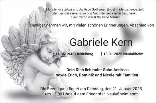 Traueranzeige von Gabriele Kern von Schwetzinger Zeitung