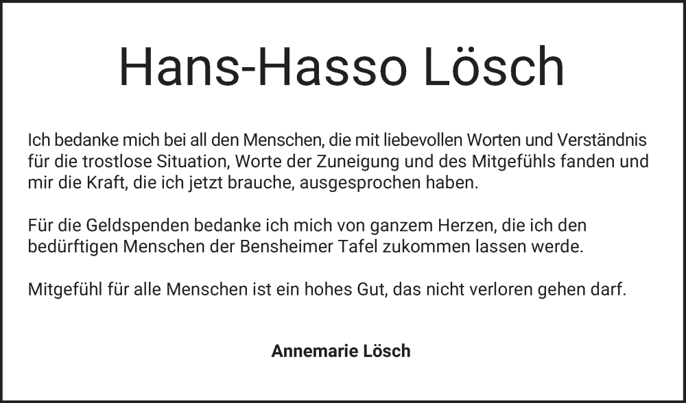  Traueranzeige für Hans-Hasso Lösch vom 25.01.2025 aus Bergsträßer Anzeiger