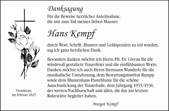 Traueranzeige von Hans Kempf von Mannheimer Morgen