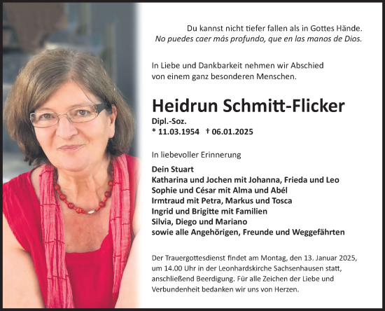 Traueranzeige von Heidrun Schmitt-Flicker von Fränkische Nachrichten