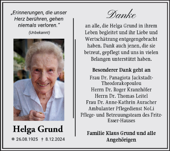 Traueranzeige von Helga Grund von Mannheimer Morgen