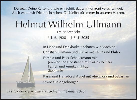 Traueranzeige von Helmut Wilhelm Ullmann von Fränkische Nachrichten