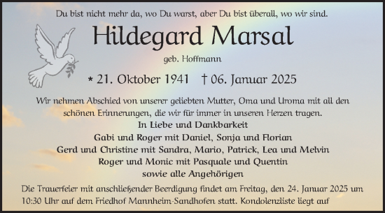 Traueranzeige von Hildegard Marsal von Mannheimer Morgen